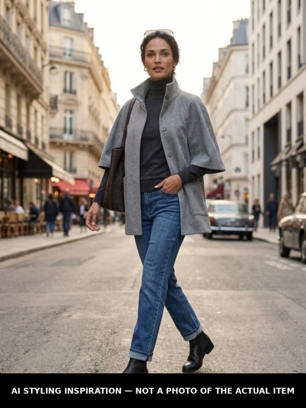 Grey Wool Cape Coat Minimalist Poncho Jacket Womens US 8